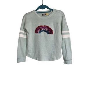 Rumi + Ryder Top Girls Medium Blue Green Rainbow Sequin Long Sleeve Trendy NWT